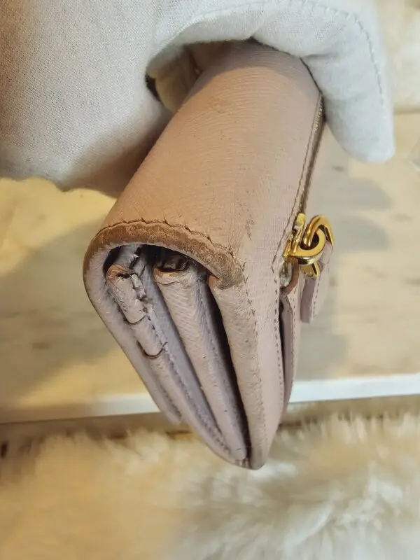 A close up of the inside of a purse