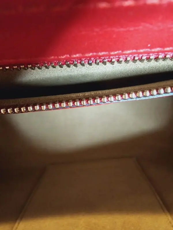 A close up of the inside of a purse