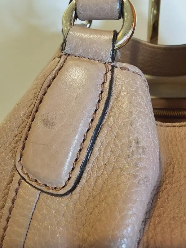 A close up of the leather on a purse