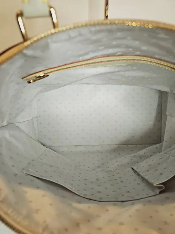 A close up of the inside of a purse