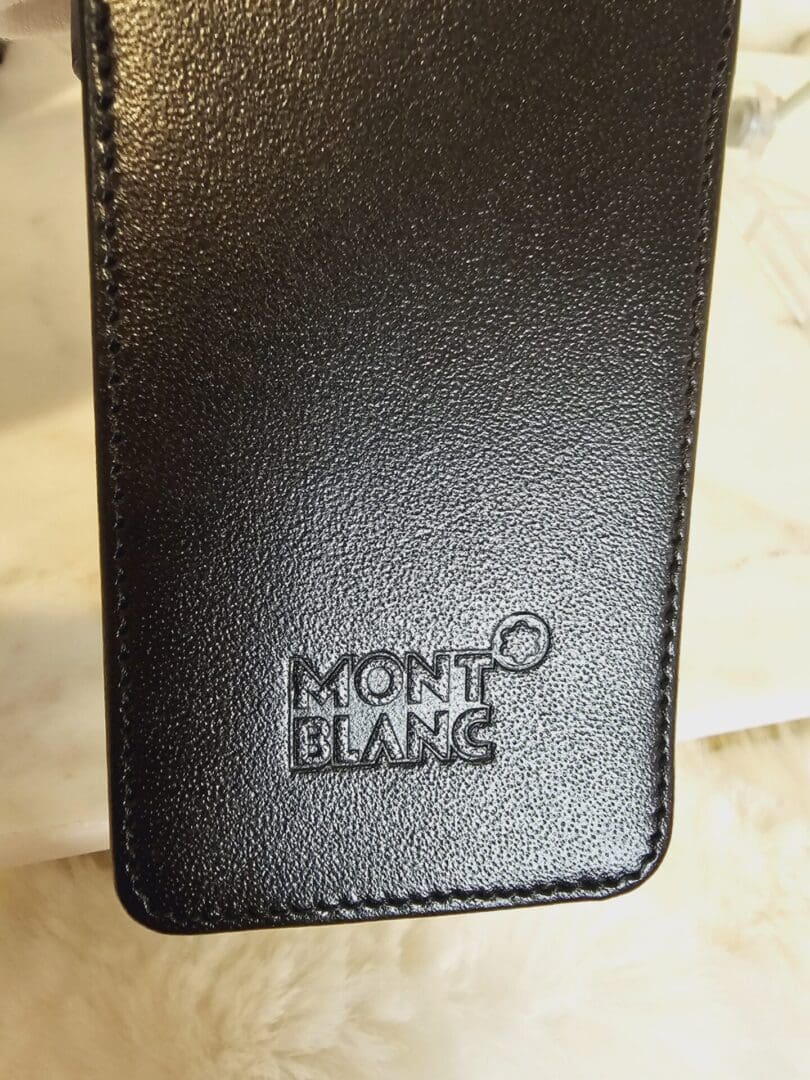 A close up of the montblanc logo on a case